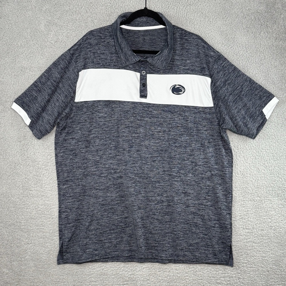 Penn State Nittany Lions Golf Polo Shirt Gray Stripe Short Sleeve Men's XL Logo
